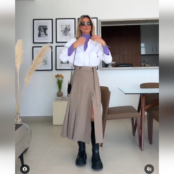 Zara * Wool Blend Limited Edition Midi Skirt Front Slit - Picture 3 of 14